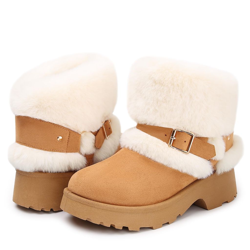 Goldnut Furry Winter Brown Boots for Women,  Size 8