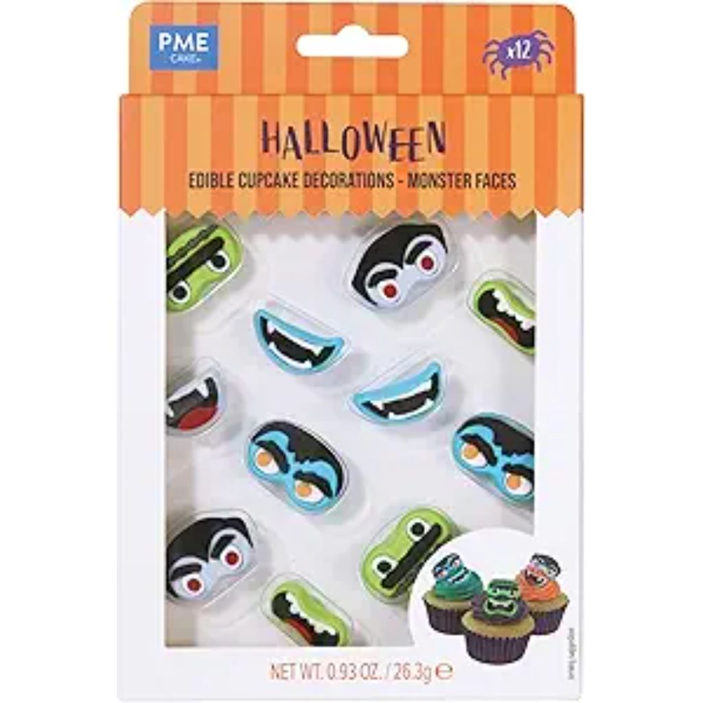 PME Halloween Edible Sugar Decorations - Monster Faces (Set of 12)