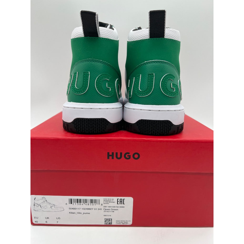 Men's HUGO Kilian Retro High-Top Sneakers (Emerald Green/White) - 7 US