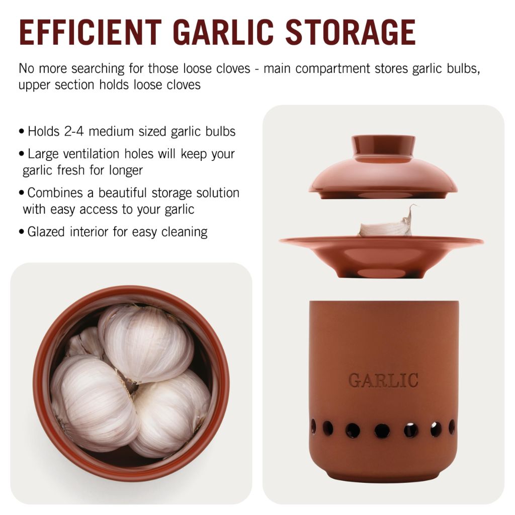 Monkey Business – Garlic Keeper – Terracotta Garlic Storage Container with Separate Ventilated Compartments