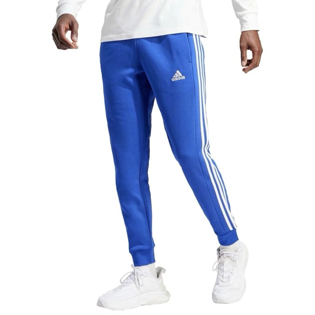 Adidas Mens Essentials Fleece 3-Stripes Tapered Cuffed Pants, Semi Lucid Blue, XX-Large, Tall