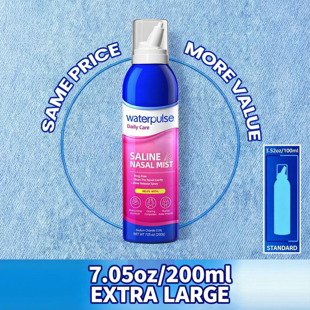 Waterpulse Saline Nasal Mist for Nasal Care - Drug-Free Nasal Relief with Pure Isotonic Solution | 7.05 oz