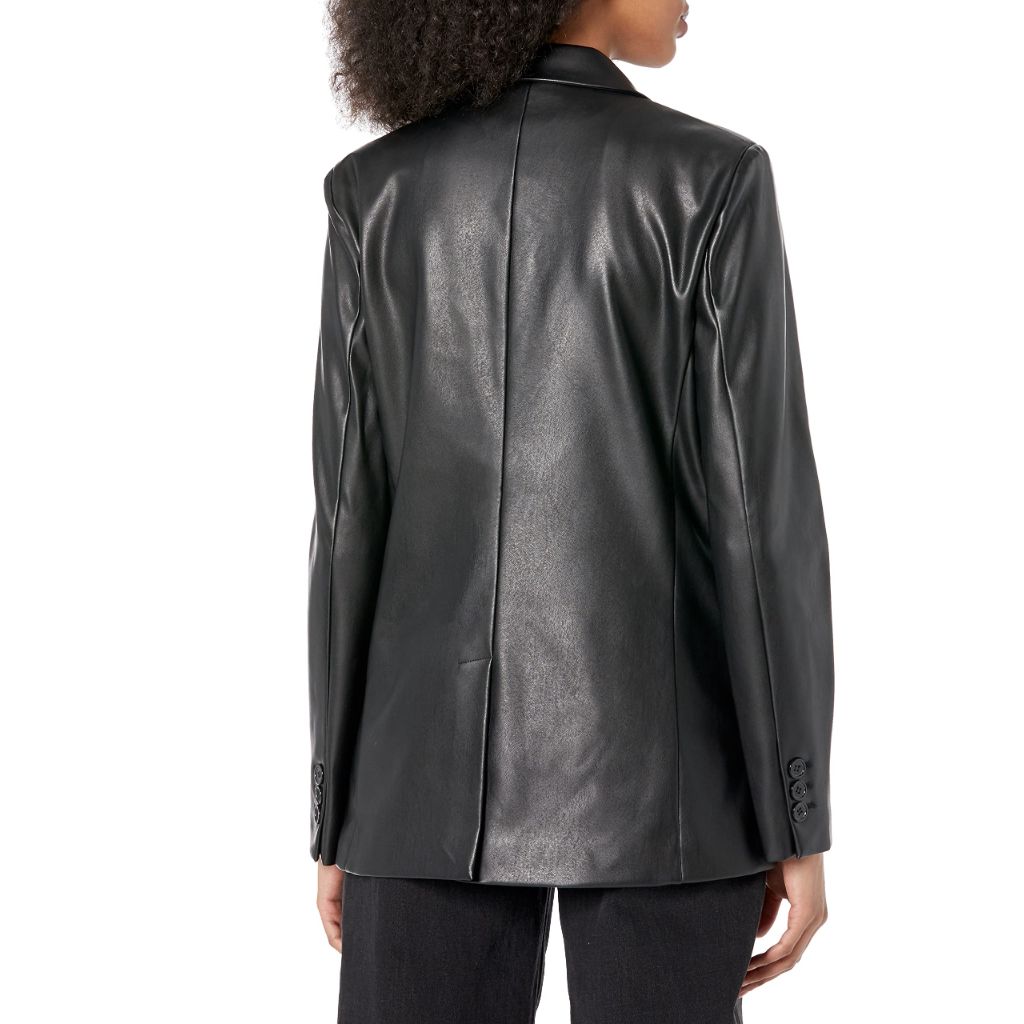 The Drop Women's Anouk Faux-Leather Long Blazer, Black Croc, S