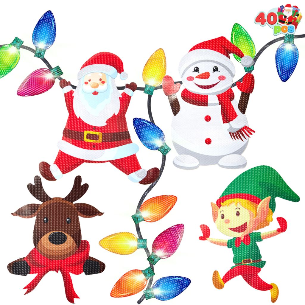 JOYIN 40PCS Christmas Car Refrigerator Decorations, 24 Bulb Light Reflective Magnets in 6 Color