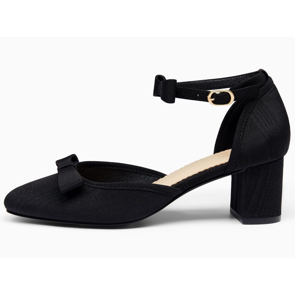 SZ 6.5 Coutgo Women's Chunky Low Heels Bow | Cool Black