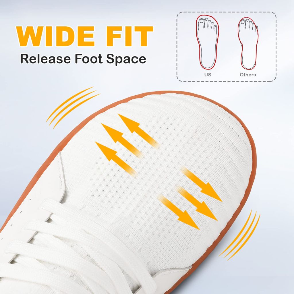 LeIsfIt Barefoot Shoes Women Wide Toe Walking Shoes Breathable Minimalist Shoes Zero Drop Sole White, 8 Wide
