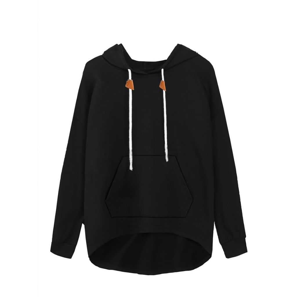 LilyCoco Women Streetwear Lightweight Hoodie, Black, Large