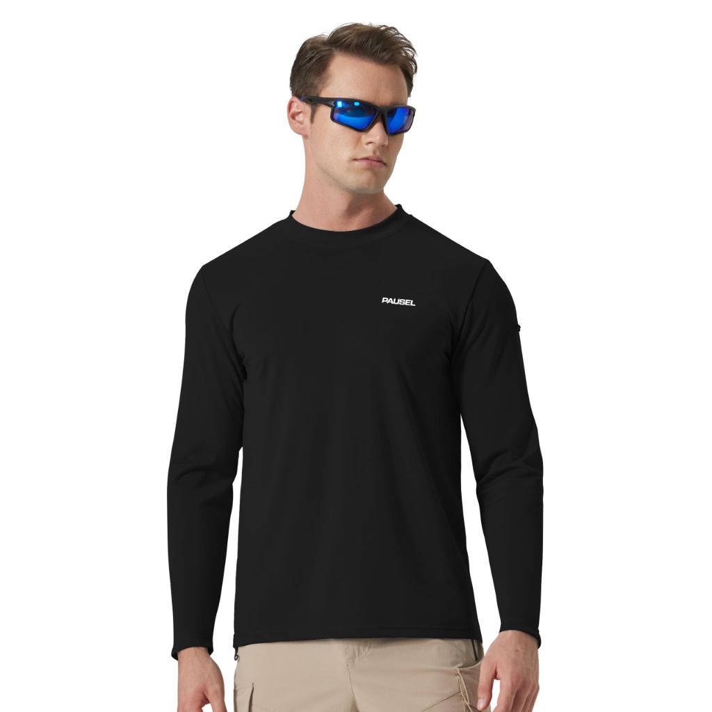 Men's Sun Protection Long Sleeve Swim Shirts Quick Dry Rash Guard Lightweight UPF 50+ Fishing Hiking Beach UV Shirt Black 2XL