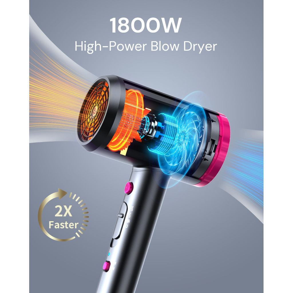 ANNE BETTY Hair Dryer with Diffuser for Curly Hair, 1800W Ionic Blow Dryer