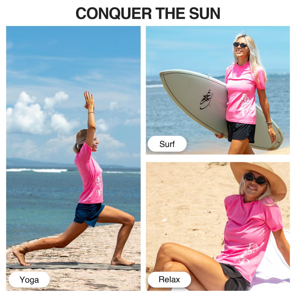 Kanu Surf Women's UPF 50+ Short Sleeved Active Rashguard & Workout Top, Breeze Pink, Large