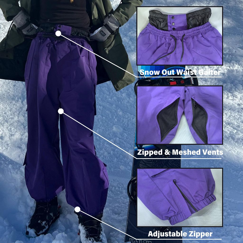 SNOWVERB Womens Mens Baggy Waterproof Snowboarding Pants Unisex Snow Cargo Warm Insulation Ski Pants (Small, Purple)