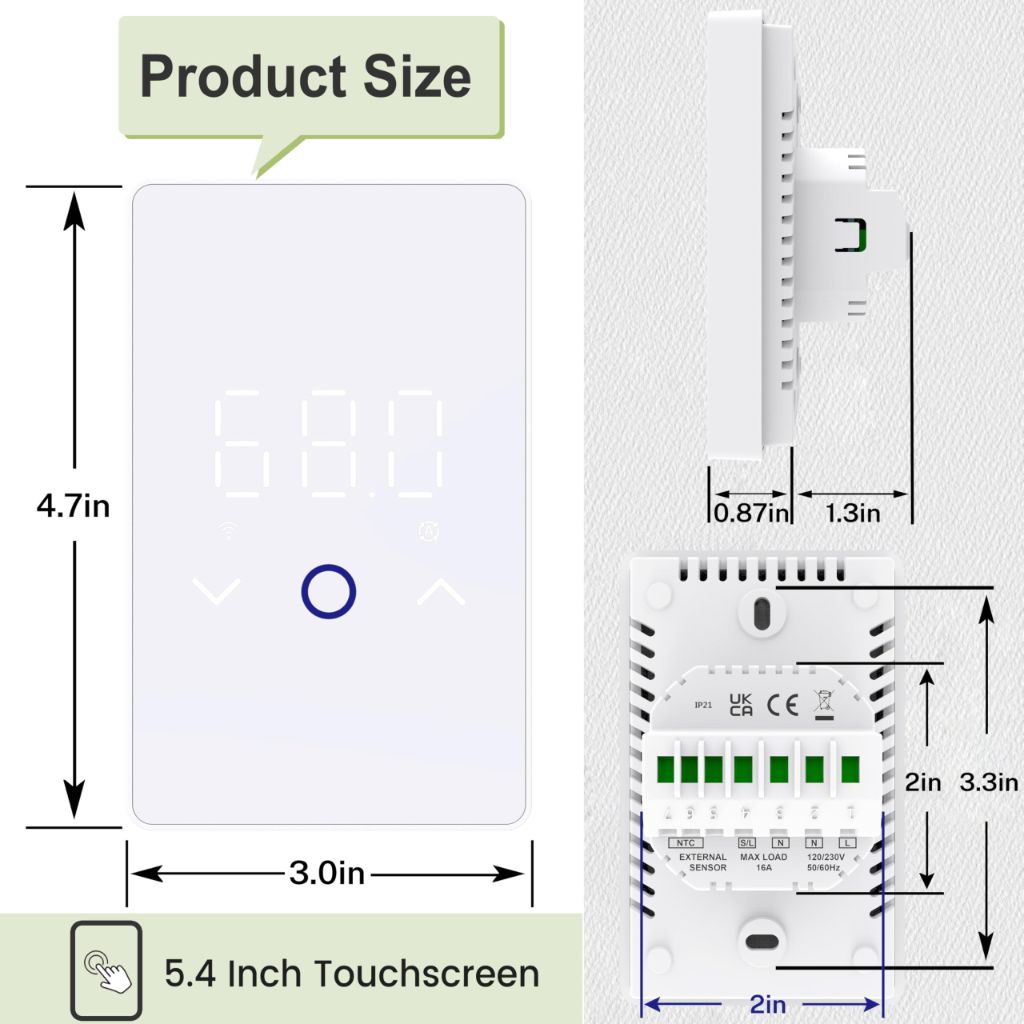 MAXKOSKO 1PC WiFi Smart Thermostat - White