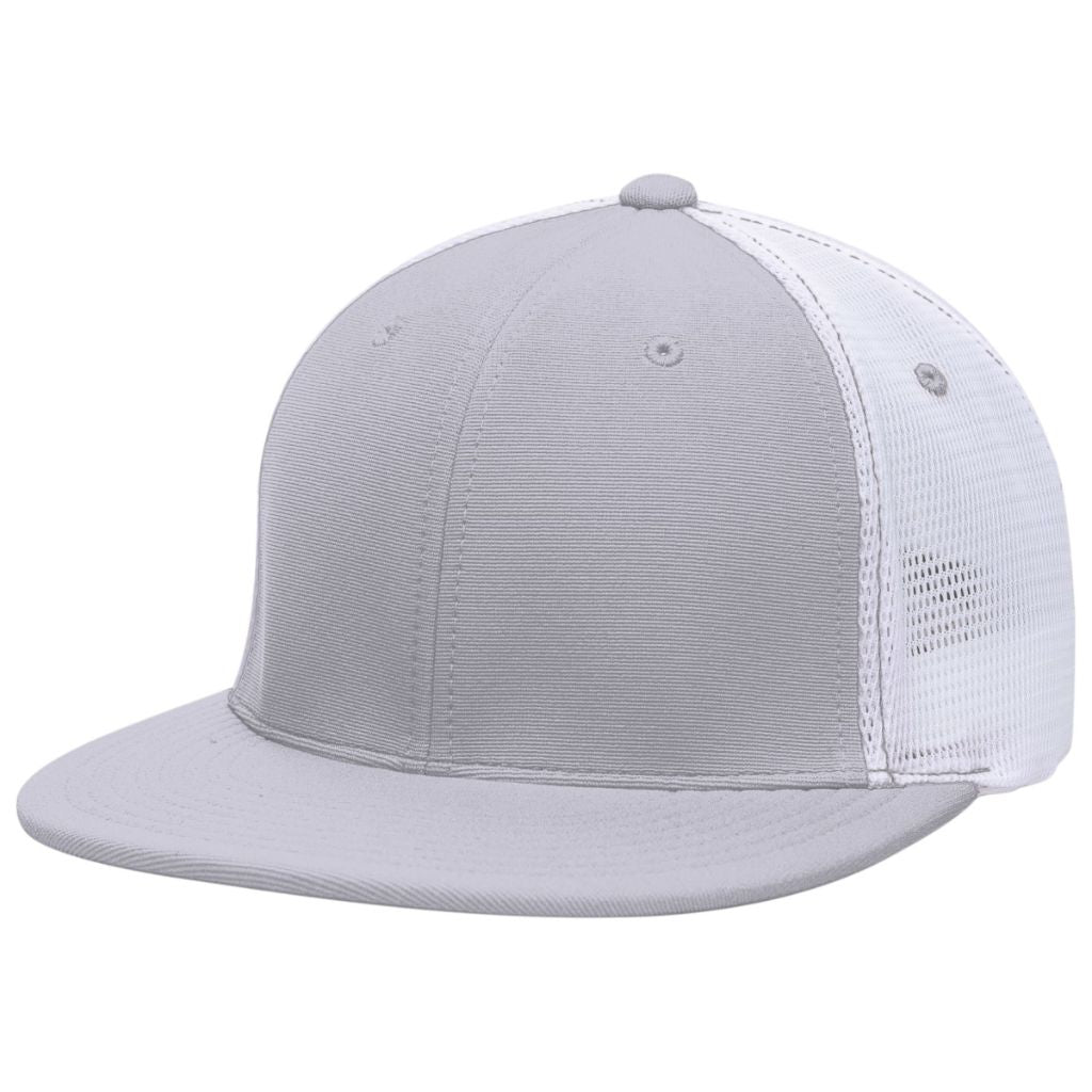 Pacific Headwear Premium M2 Performance Trucker Flexfit® Cap, Silver/White/Silver, S/M