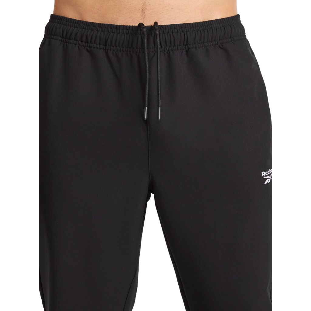 SZ L30",  Reebok Men’s Repeat Woven Pant, Standard Fit, Lightweight Stretch Poly-Blend Fabric | Black