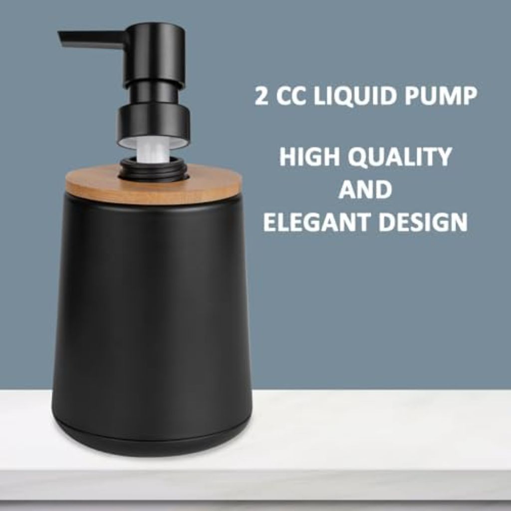 TOOZFO Soap Dispenser Plastic Bamboo with Pump Liquid Hand Lotion Dispenser for Shampoo Bathroom Kitchen 12 oz Black 2 Pack