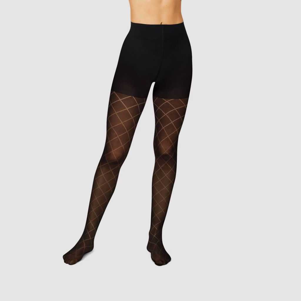 Hanes Women's High Waisted Diamond Outline Semi-Opaque Tights - Black XXL: Control Top Hosiery