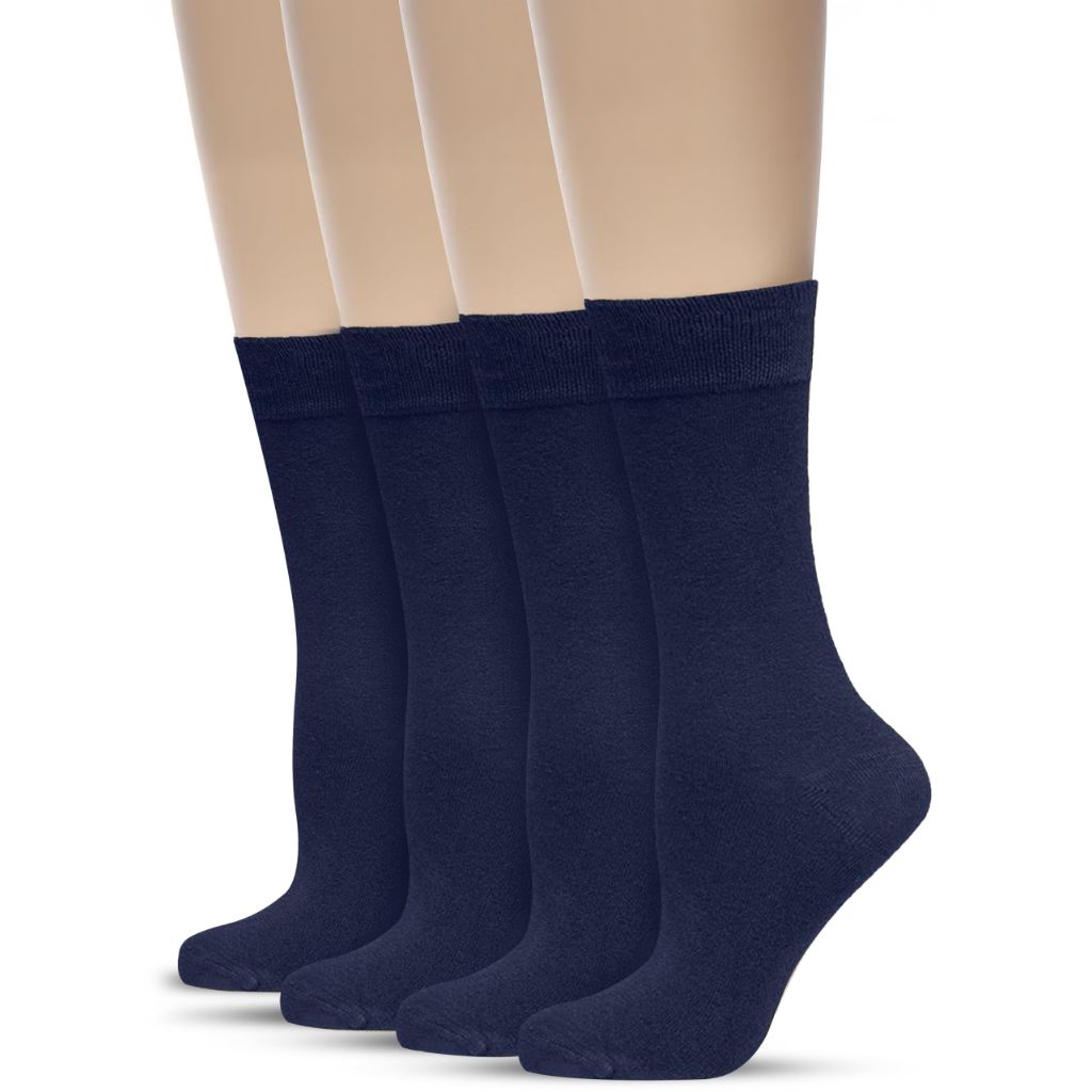 Belinoplus Women's Dress Socks - UltraSoft, Thin, Breathable, Seamless Toe - Non-Binding - Crew Socks for Trouser - 4 Pairs (US, Numeric, 9, 12, Regular, Regular, Navy Blue)