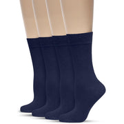 Belinoplus Women's Dress Socks - UltraSoft, Thin, Breathable, Seamless Toe - Non-Binding - Crew Socks for Trouser - 4 Pairs (US, Numeric, 9, 12, Regular, Regular, Navy Blue)