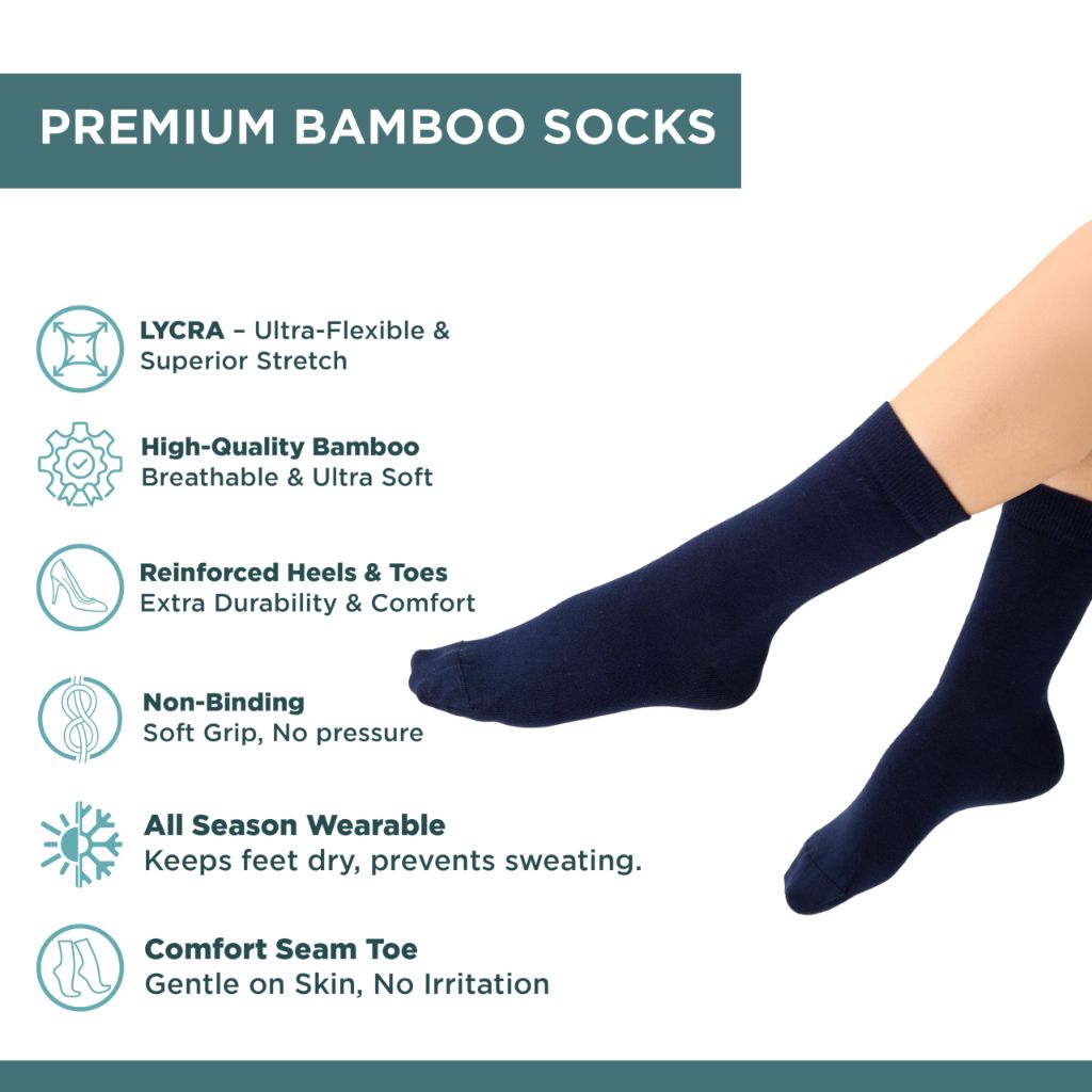 Belinoplus Women's Dress Socks - UltraSoft, Thin, Breathable, Seamless Toe - Non-Binding - Crew Socks for Trouser - 4 Pairs (US, Numeric, 9, 12, Regular, Regular, Navy Blue)