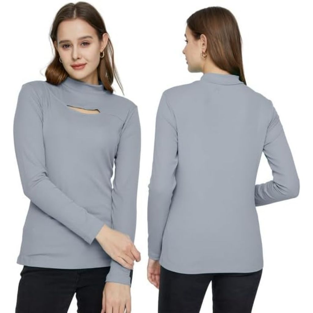 SSLR Mock Neck Tops for Women Long Sleeve T Shirts Cut Out Ribbed Turtleneck Stretchy