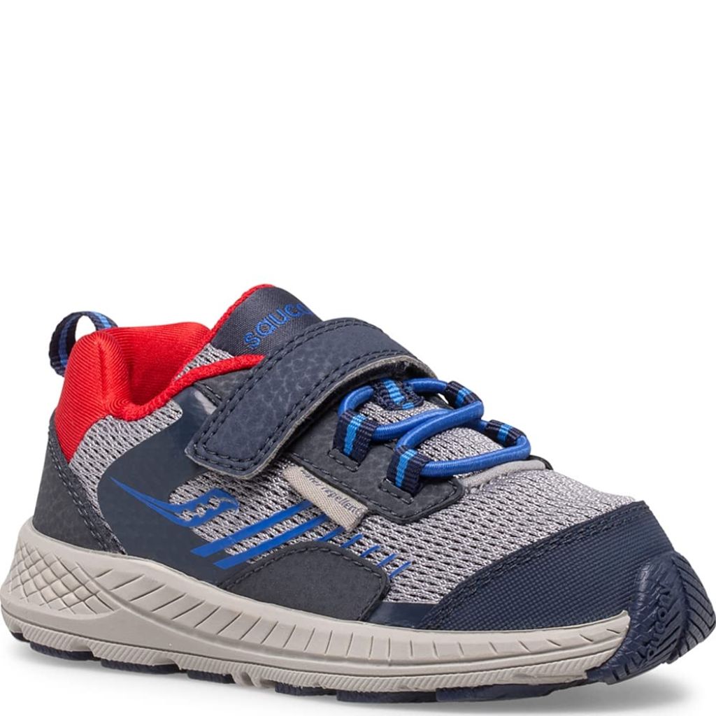 Saucony Toddler's Wind Shield Alternative Closure JR Running Shoe - Navy/Gray/Red, Size 4.5 Toddler