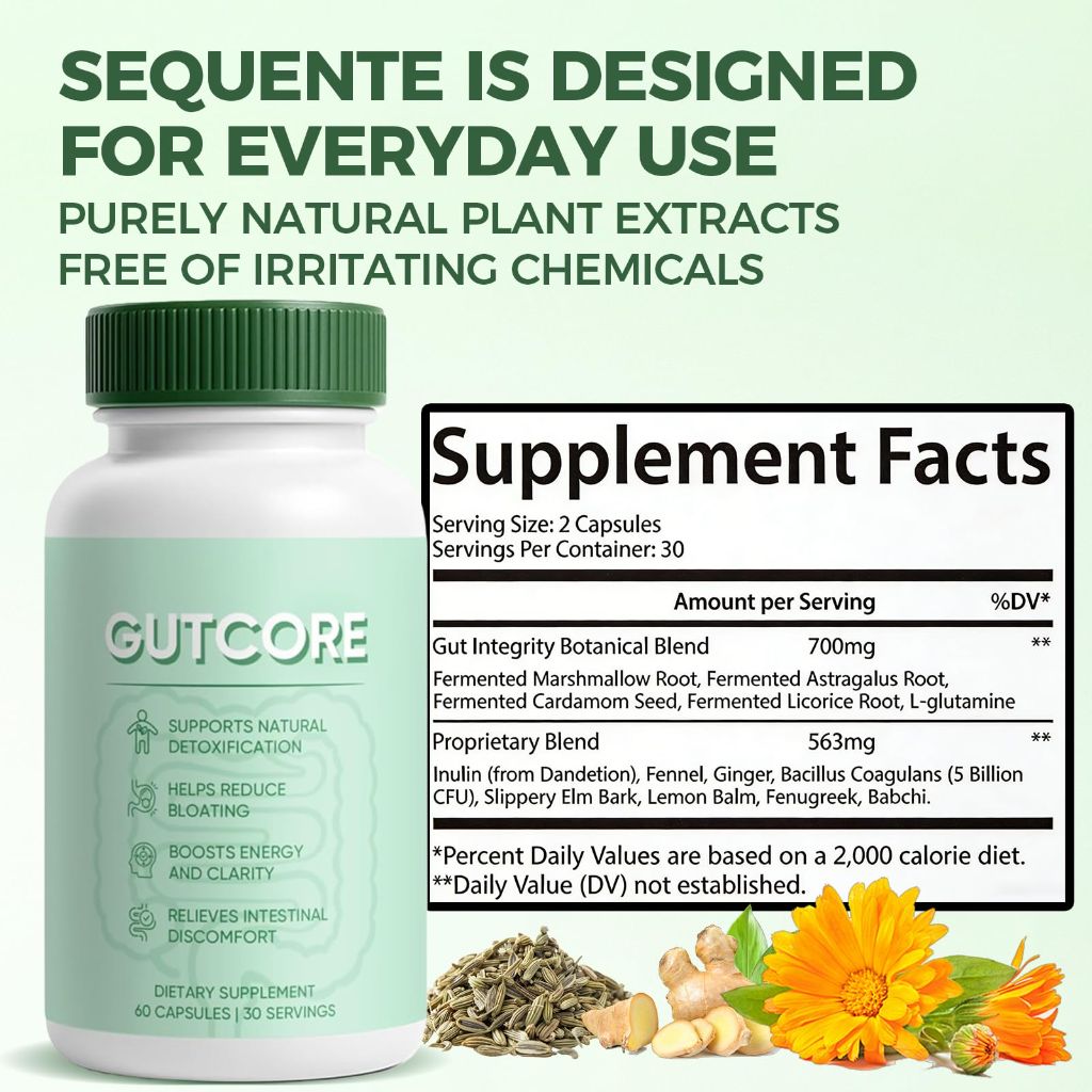 GUTCORE Digestive Supplement with with Inulin, Ginger, Slippery Elm Bark & Lion’s Mane, 60 Capsules
