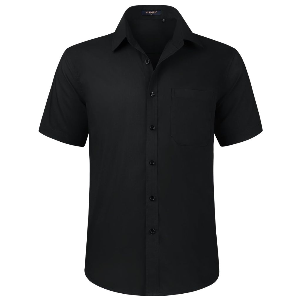 HISDERN Men's Short Sleeve Dress Shirt, Black, XL