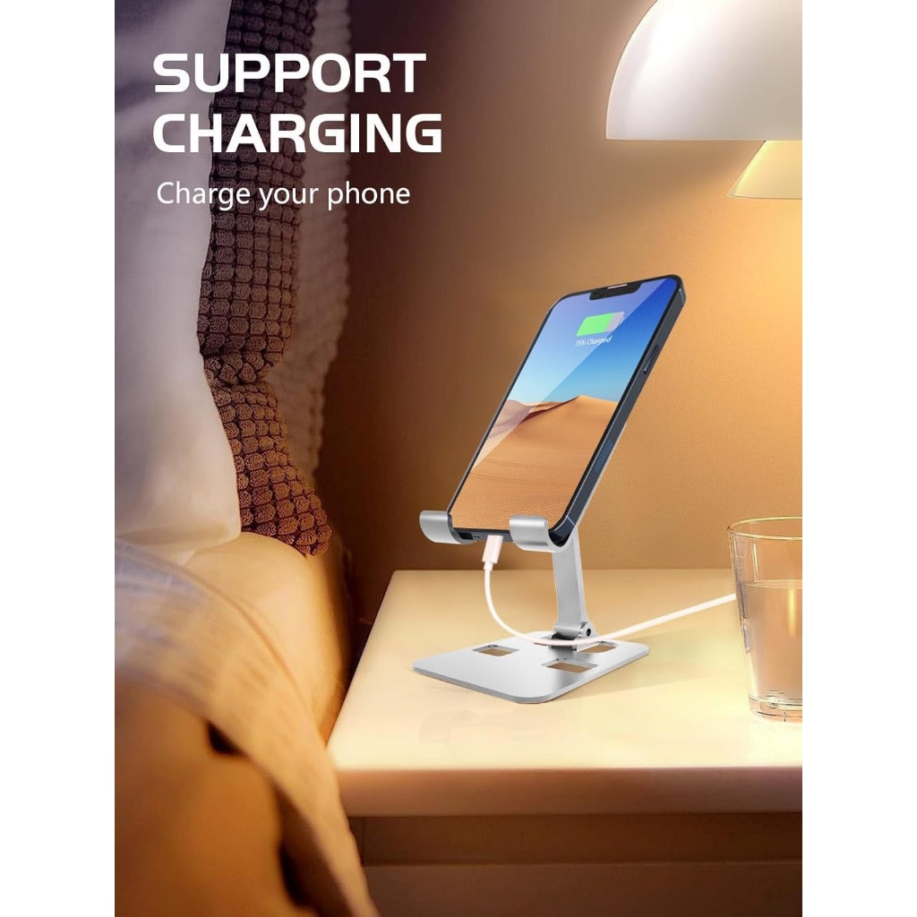 Folding Cell Phone Stand for Desk, Adjustable Phone Holder, Compatible with iPhone, Switch, Kindle, iPads, (Silver)