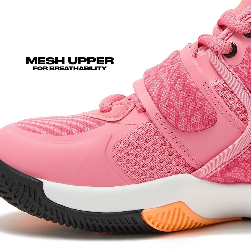 AND1 Gamma 4.0 SS Boys & Girls Basketball Shoes, Kids Youth Cool Basketball Sneakers with Strap - Dark Pink/Orange, 5.5 Big Kid