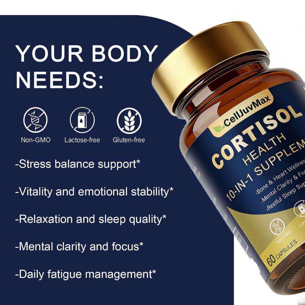 CellJuvMax Cortisol Health 10-in-1 Supplement for Overall Balance & Harmony - 60 Capsules