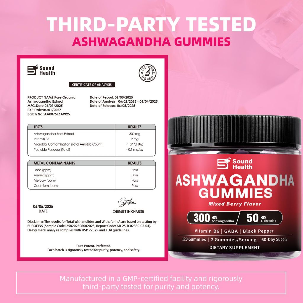 Sound Health Bloom Ashwagandha Gummies Black Pepper, Mixed Berry Flavor - 120 Count (60-Day Supply)