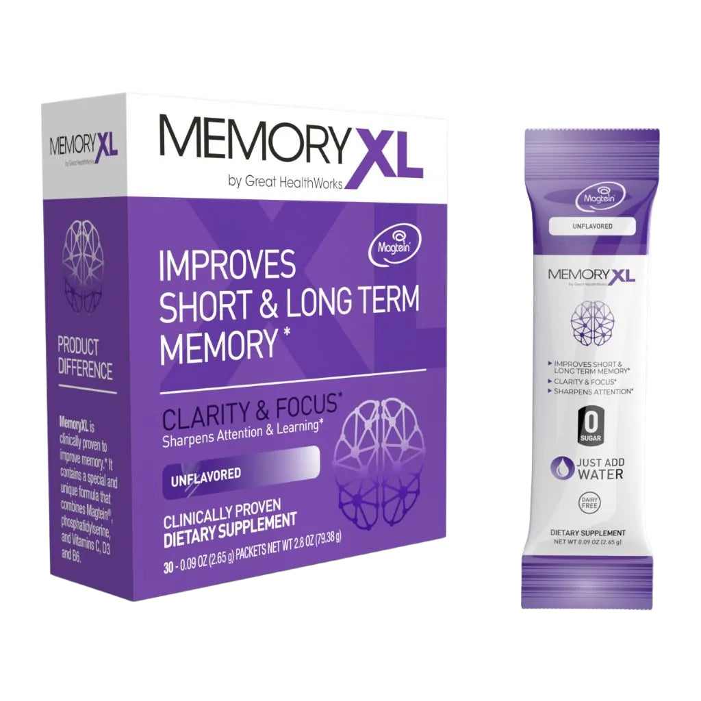 MemoryXL, Magnesium L-Threonate: Brain Supplement for Memory & Focus 30pk Unflavored