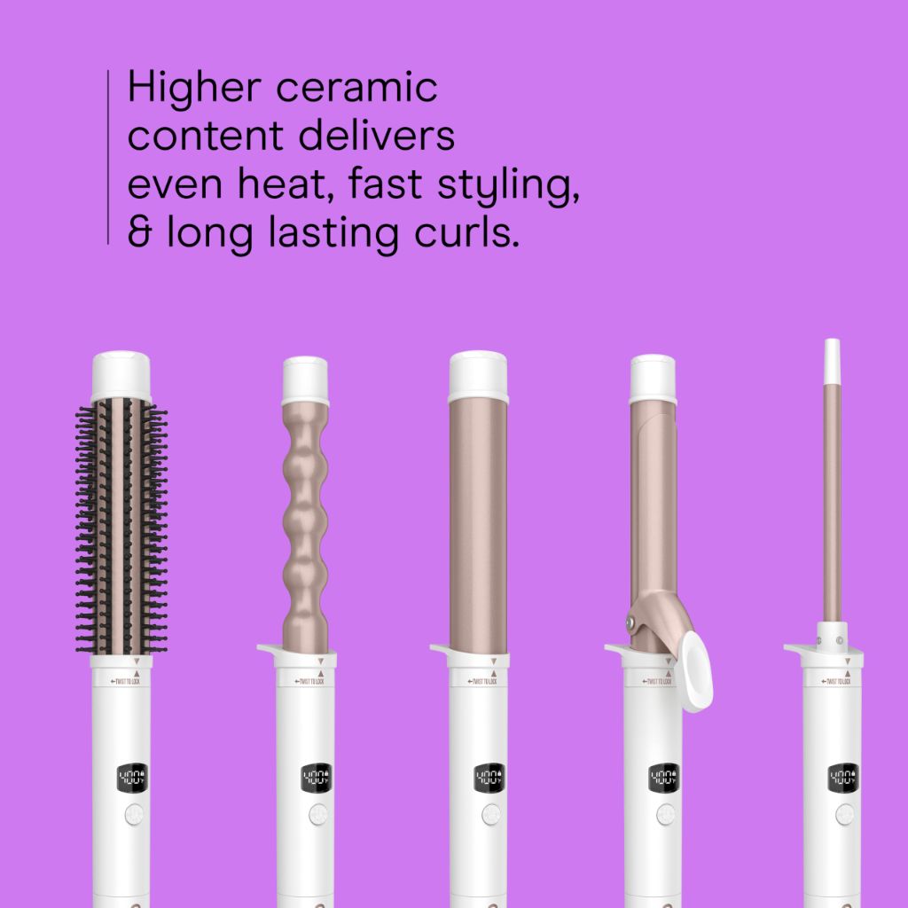 Conair Double Ceramic Multi-Attachment Hair Styler, 5-in-1 Hair Curling Wand Set | White/Rose Gold