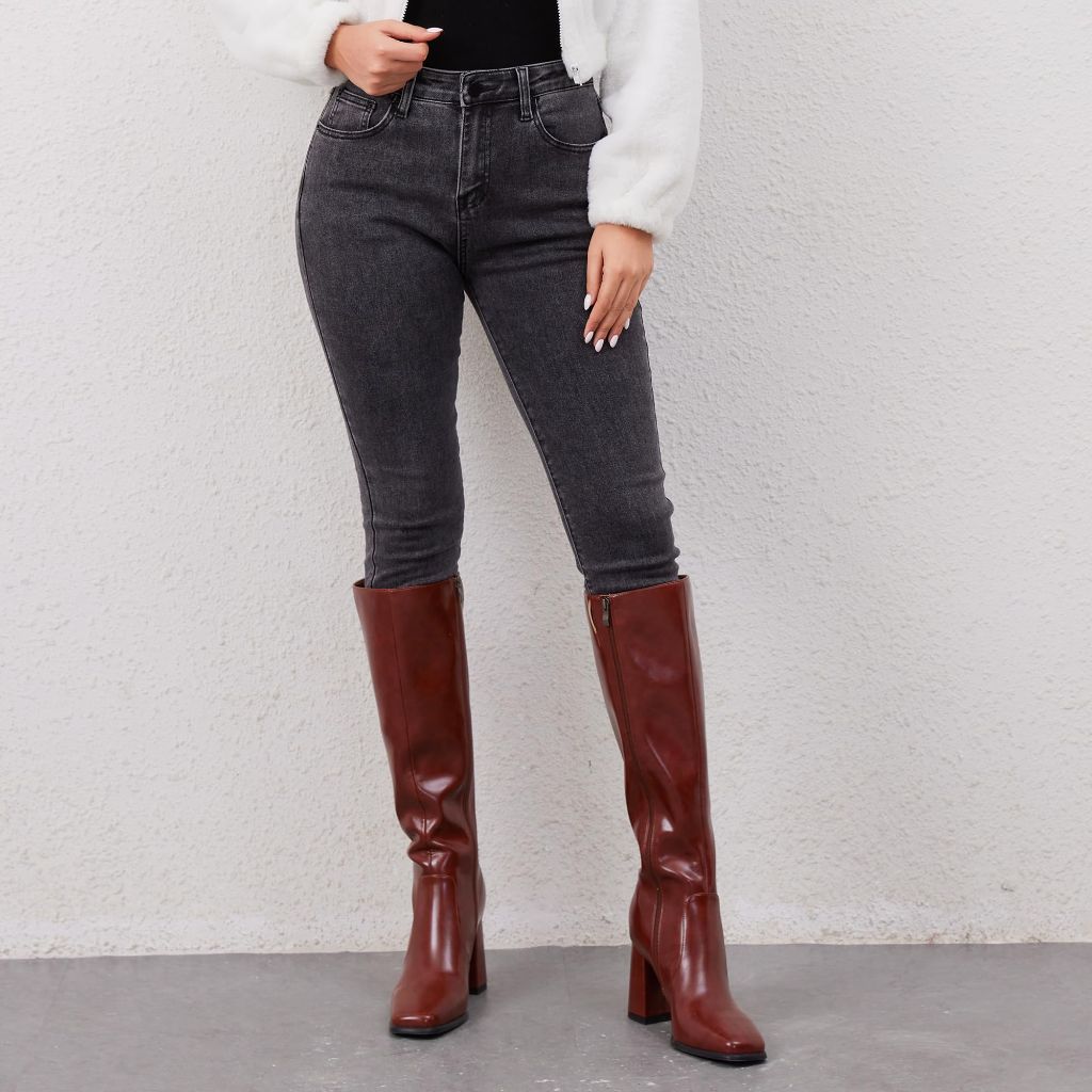 QIY Brown Knee High Boots Women, Red Brown - Size 8