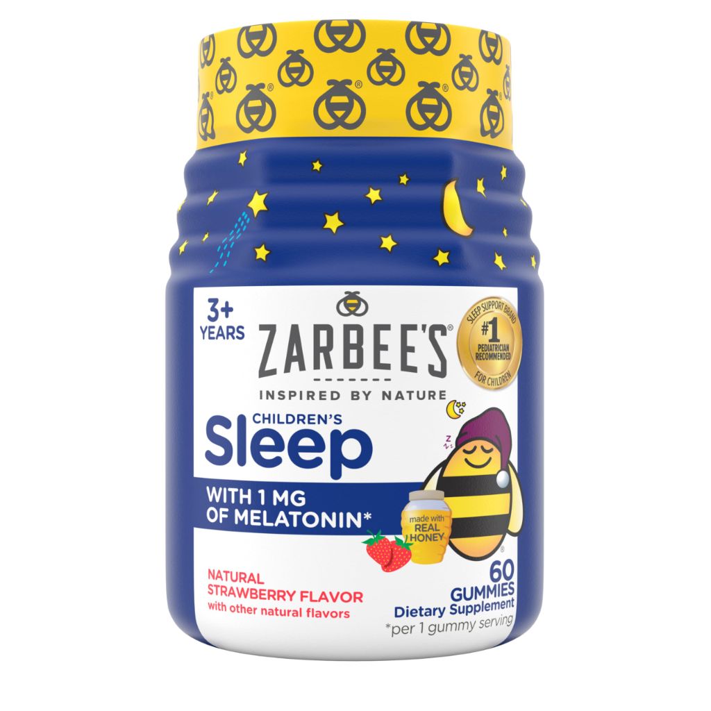 Zarbee's Kids Melatonin Gummies with 1mg Melatonin, Natural Strawberry, 60 ct