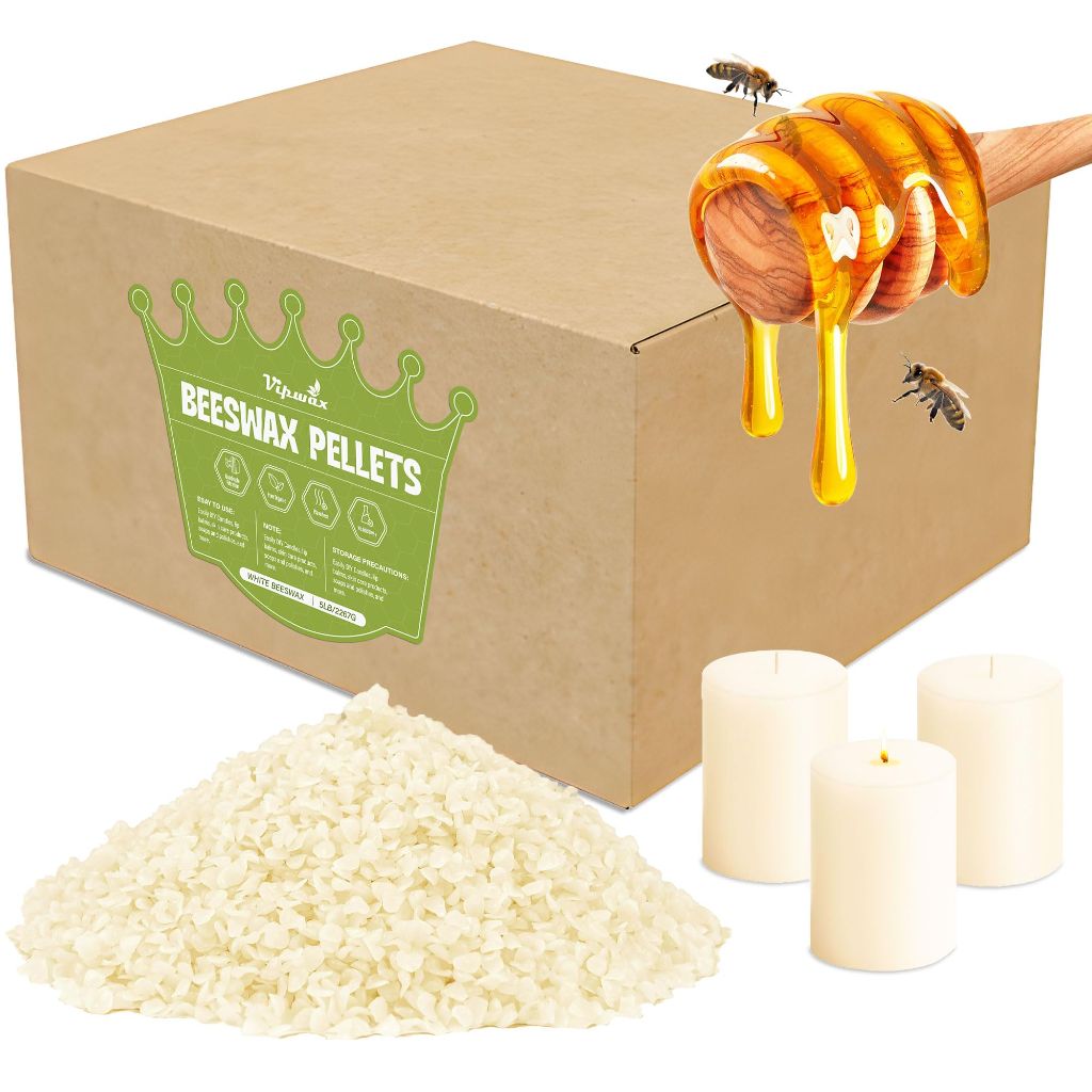 VIPwax White Beeswax Pellets 5LB, Natural Organic Beeswax, Beeswax for Candle Making, (2265g)