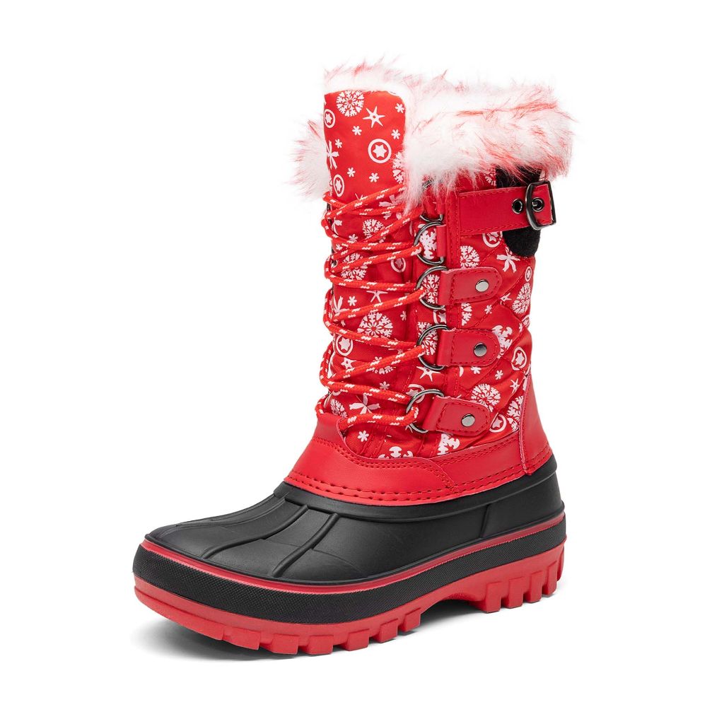 DREAM PAIRS Kids Snow Boots, Red/Black - size 4