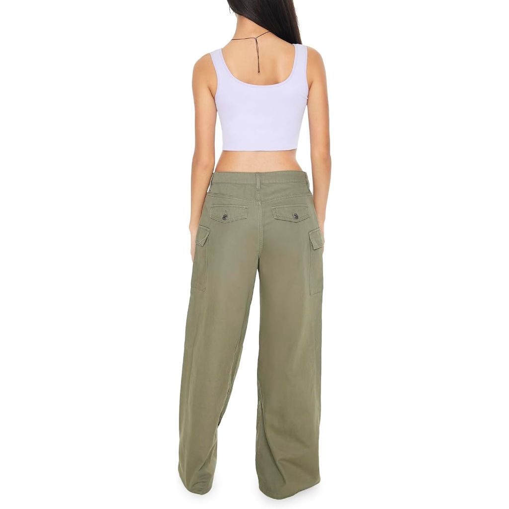 Forever 21 Women's Twill Wide-Leg Cargo Pants - Size S